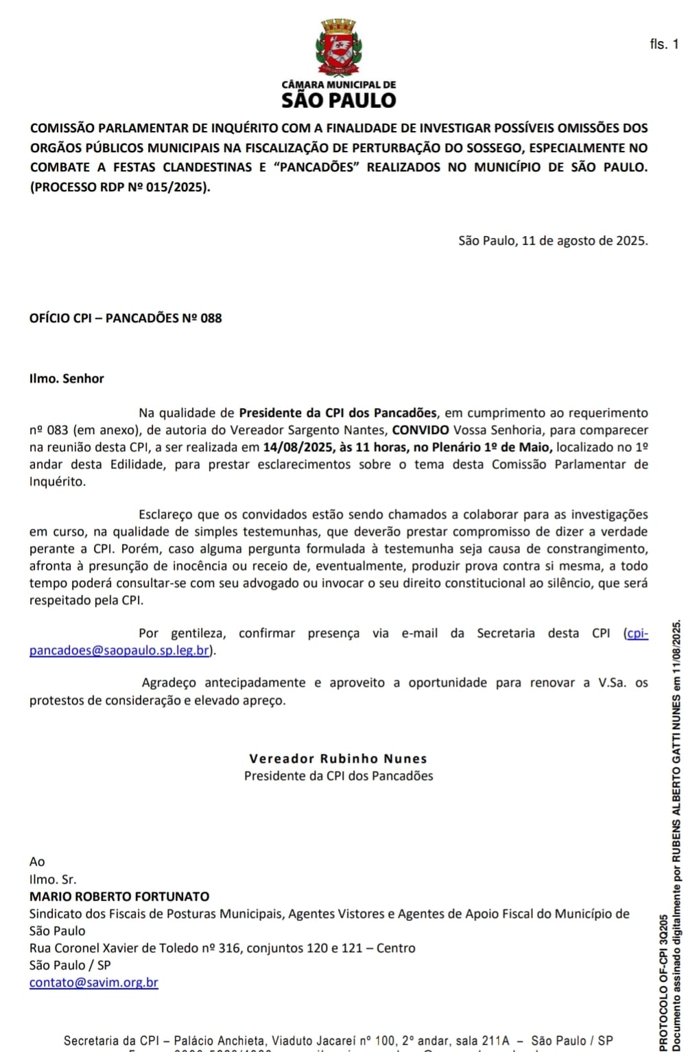 Convite para CPI dos Pancadões